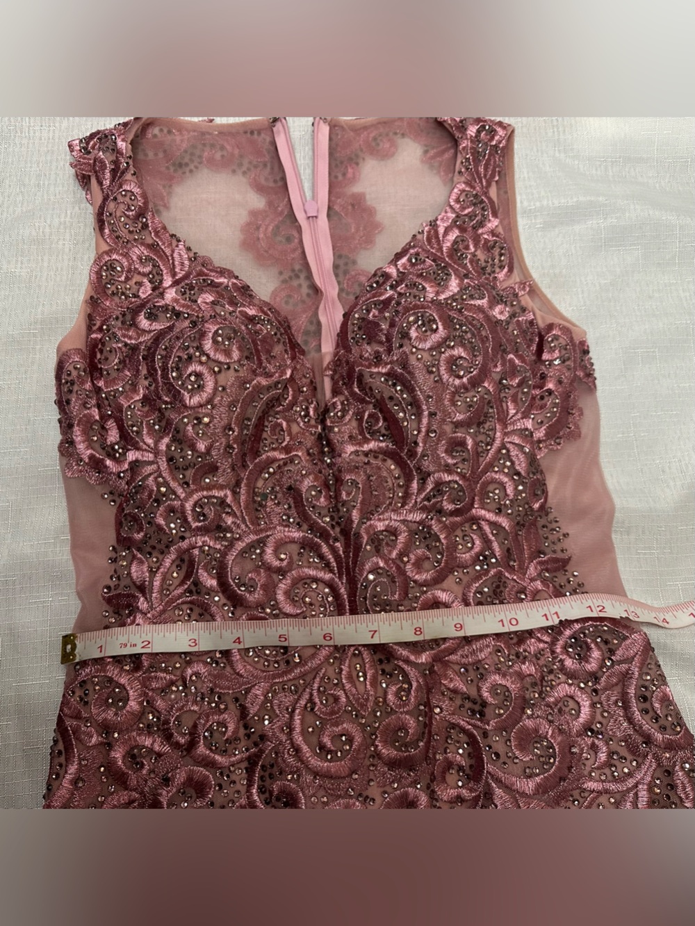 Mori Lee Rose Pink Beaded V-Neck Mini Dress - Picture 10 of 16